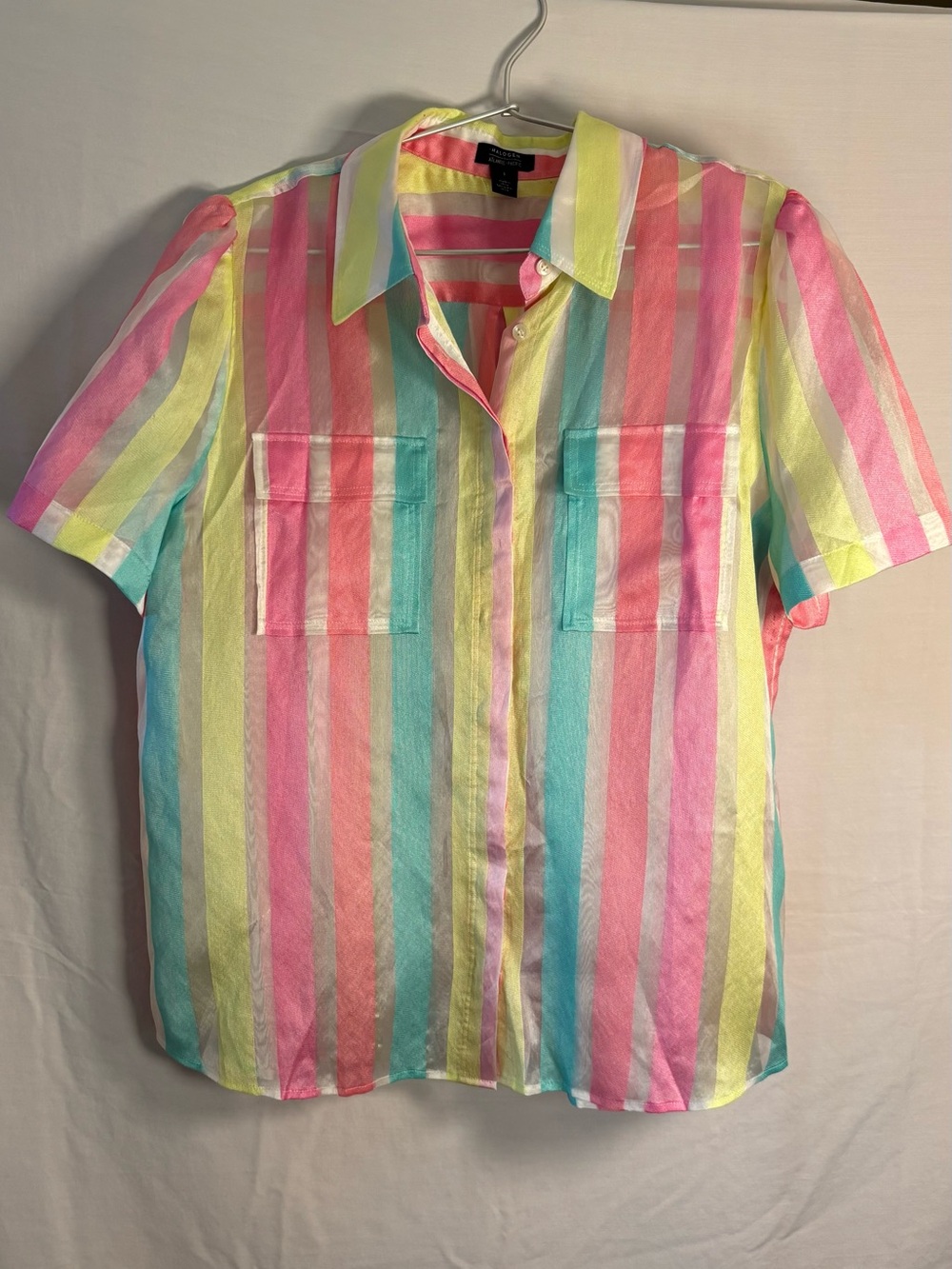 Halogen Pastel Stripe Button-Down Shirt in Pink, Yellow, Mint, Cream